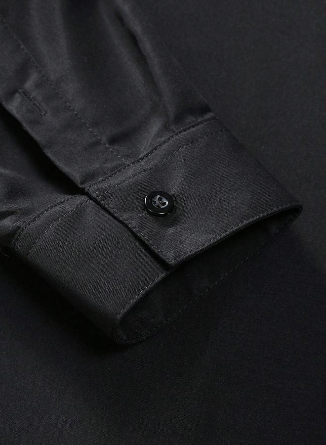 Take Two Men Black Plain Kurta with Stand Collar - Image 4